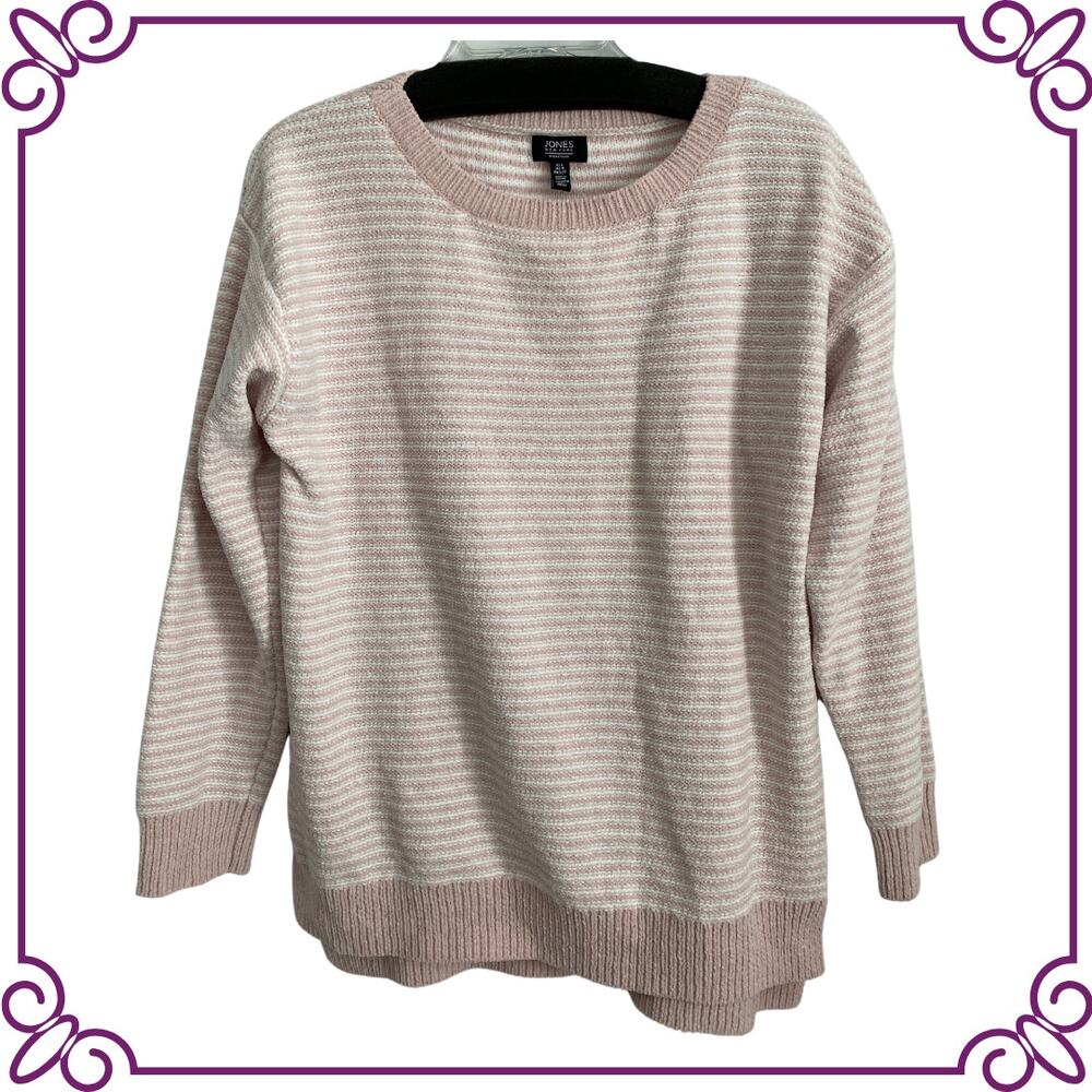 Jones New York Signature Blush Pink & White Striped Tunic Sweater Large